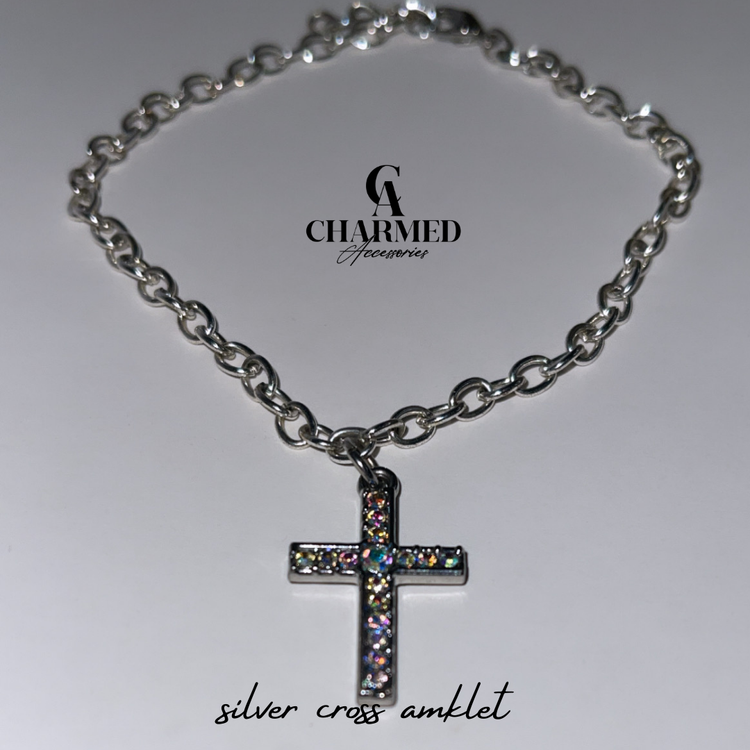 Silver Cross Anklet On Chain